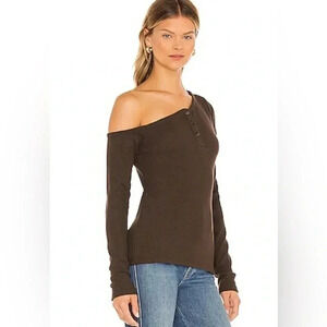 n:philanthropy Eero One Shoulder Top Chocolate Brown Waffle Knit Size Large NWT.